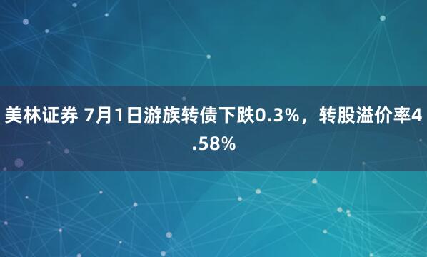 美林证券 7月1日游族转债下跌0.3%，转股溢价率4.58%