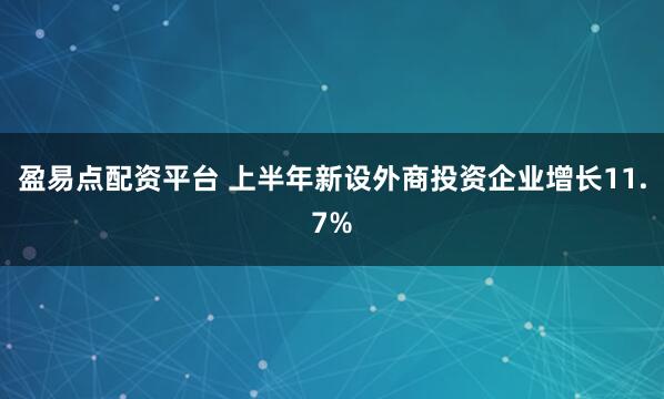 盈易点配资平台 上半年新设外商投资企业增长11.7%